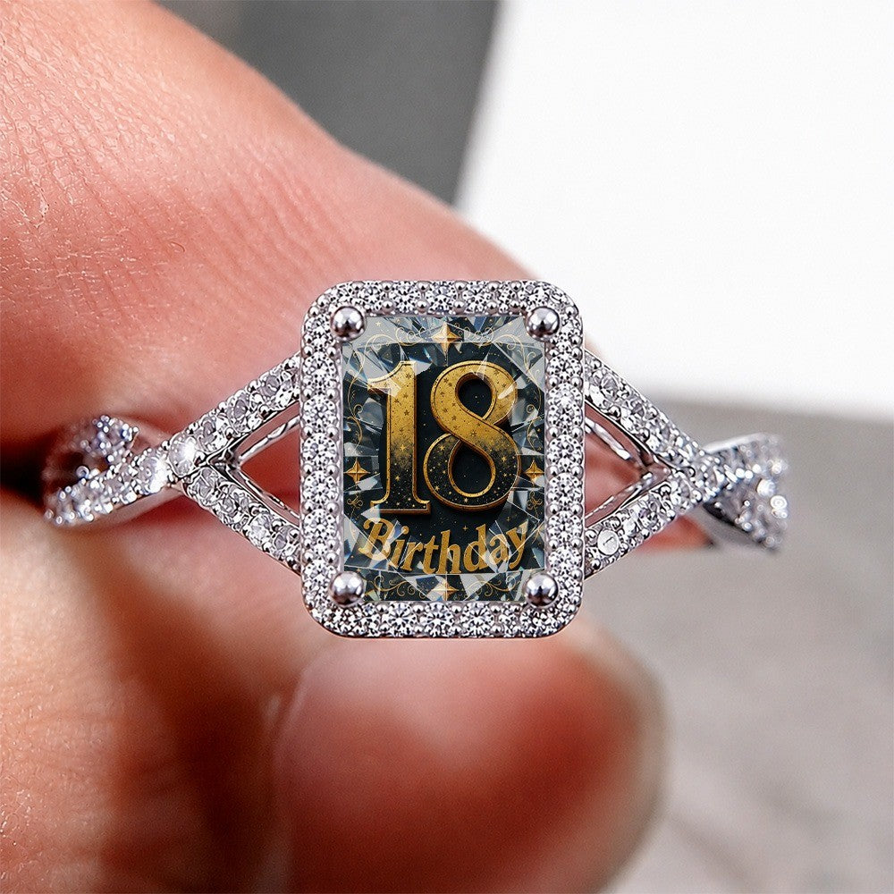 18th Birthday Crystal Square Ring