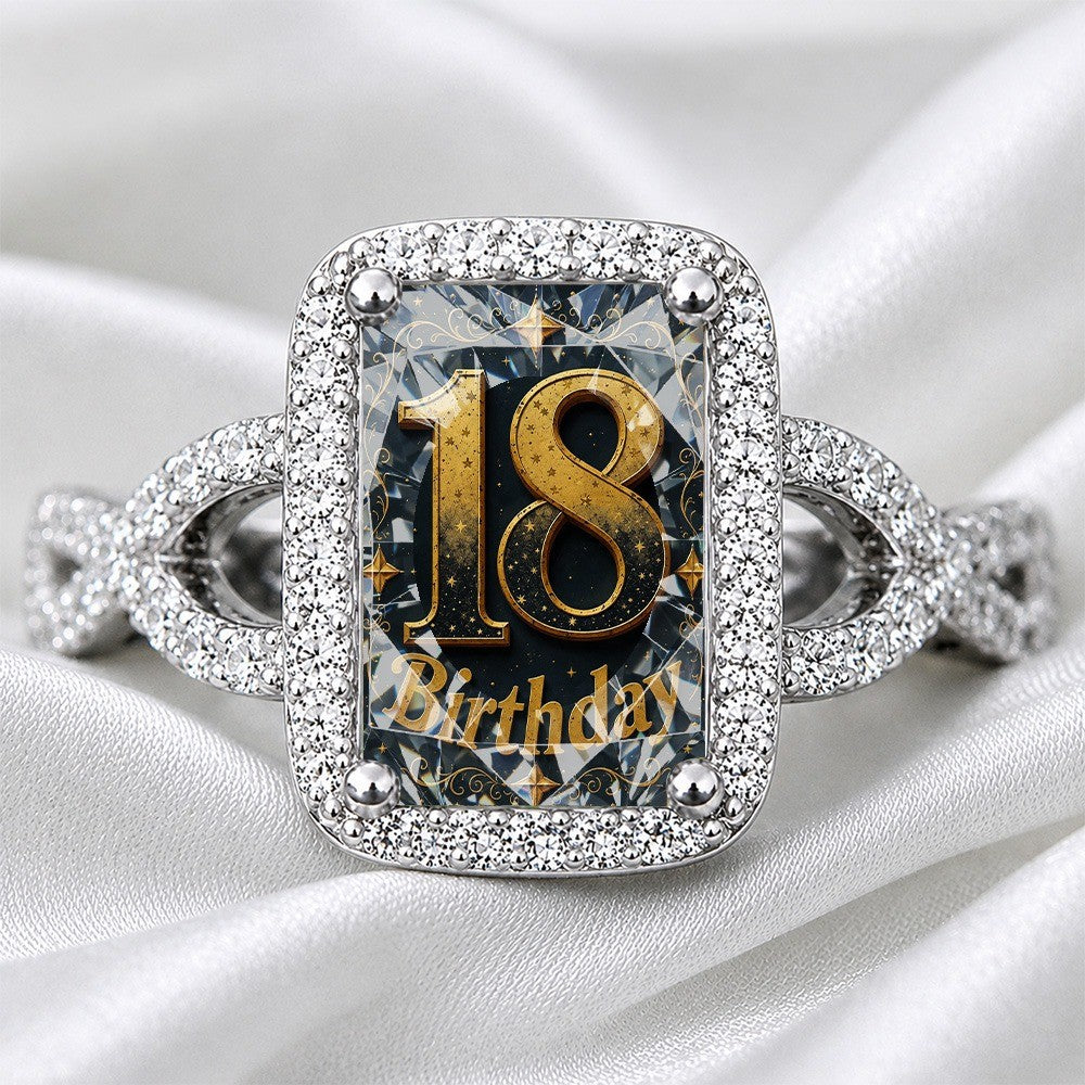 18th Birthday Crystal Square Ring