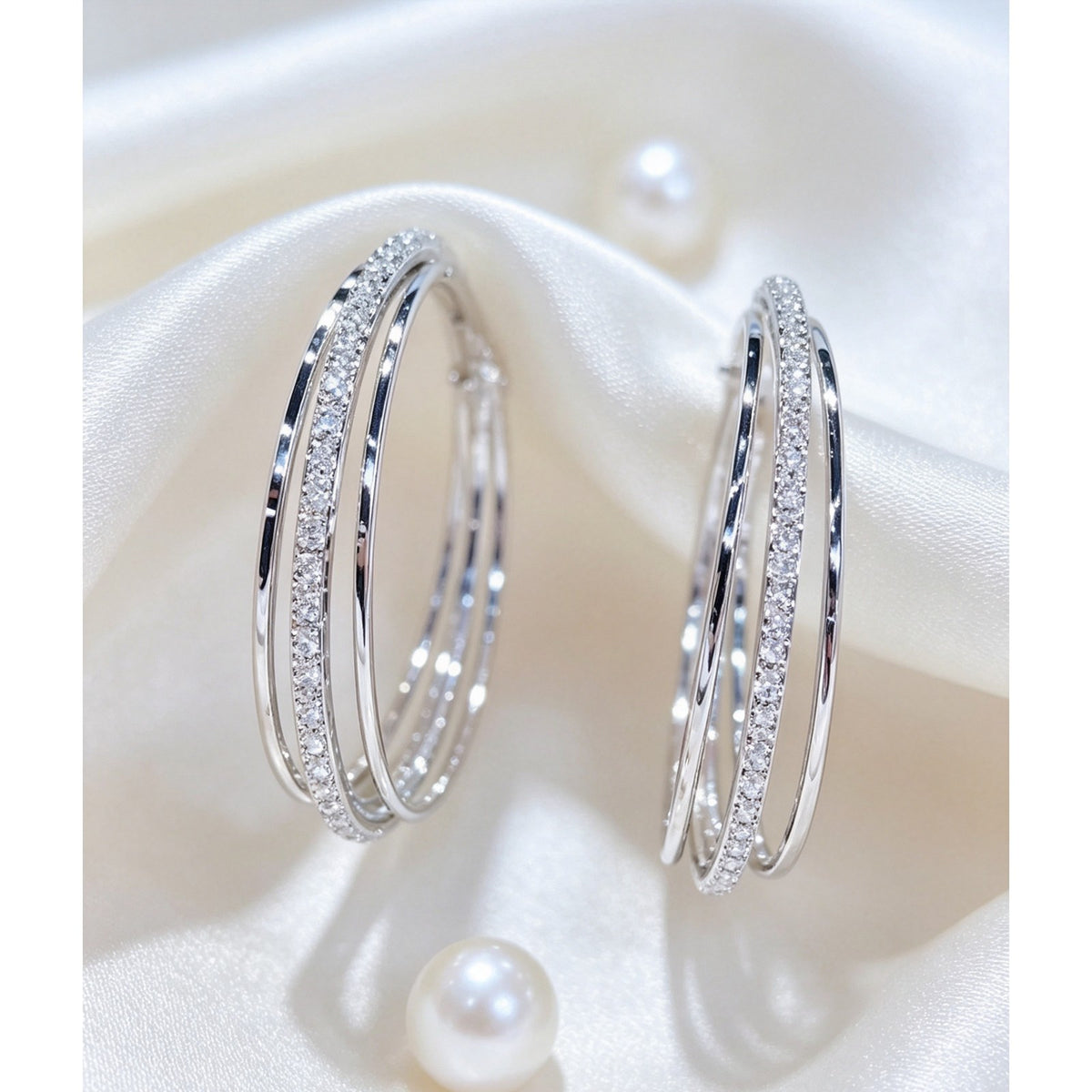 Triple Row Crystal Hoop Earrings