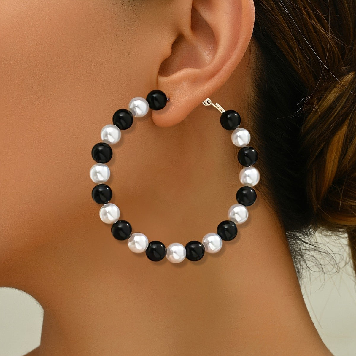 Black & White Bead Hoop Earrings