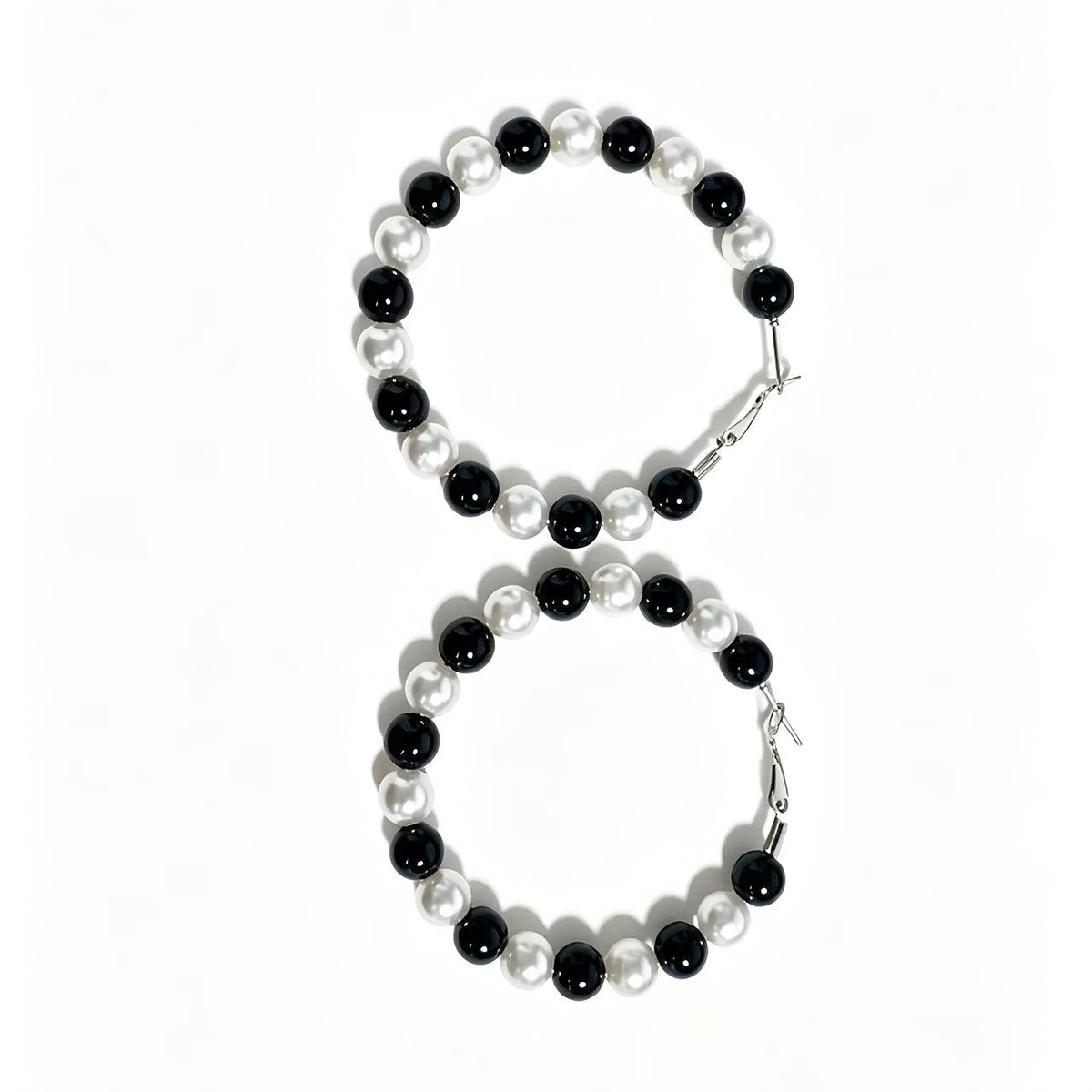Black & White Bead Hoop Earrings