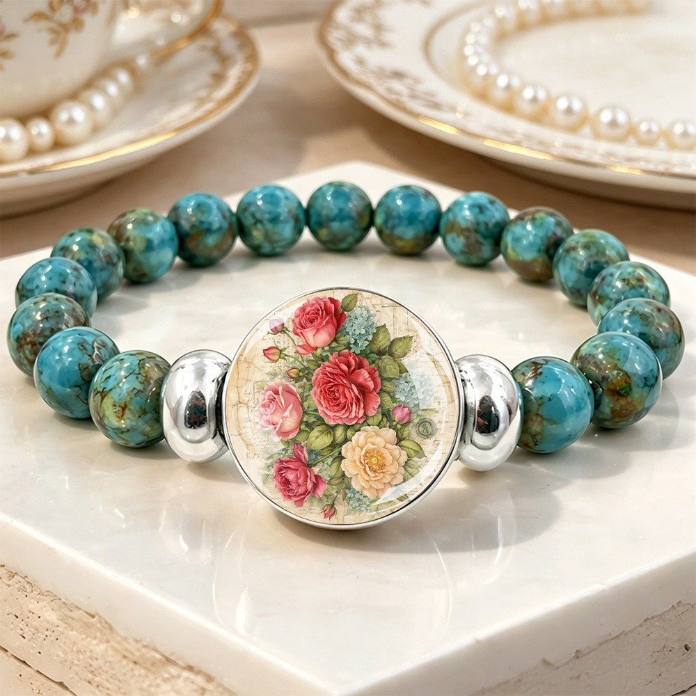 Vintage Rose Cabochon Turquoise Bracelet