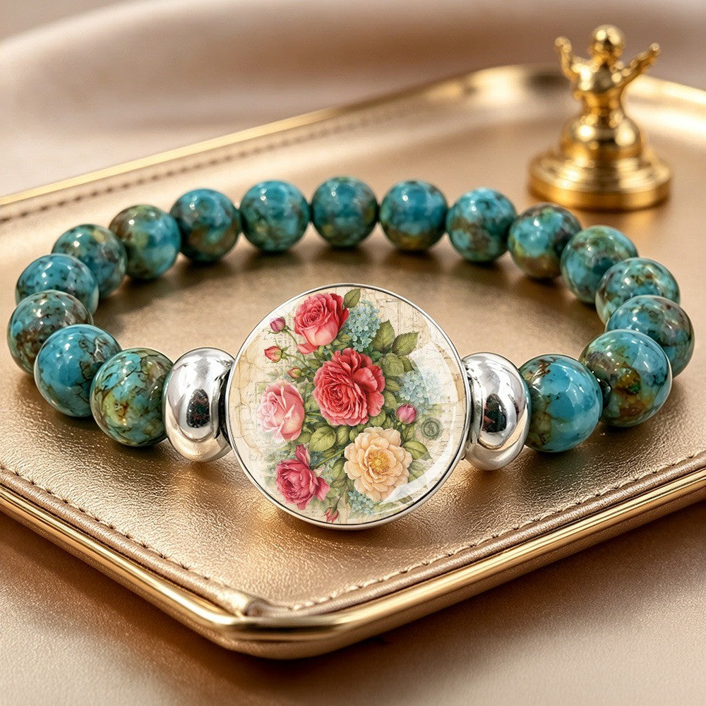 Vintage Rose Cabochon Turquoise Bracelet