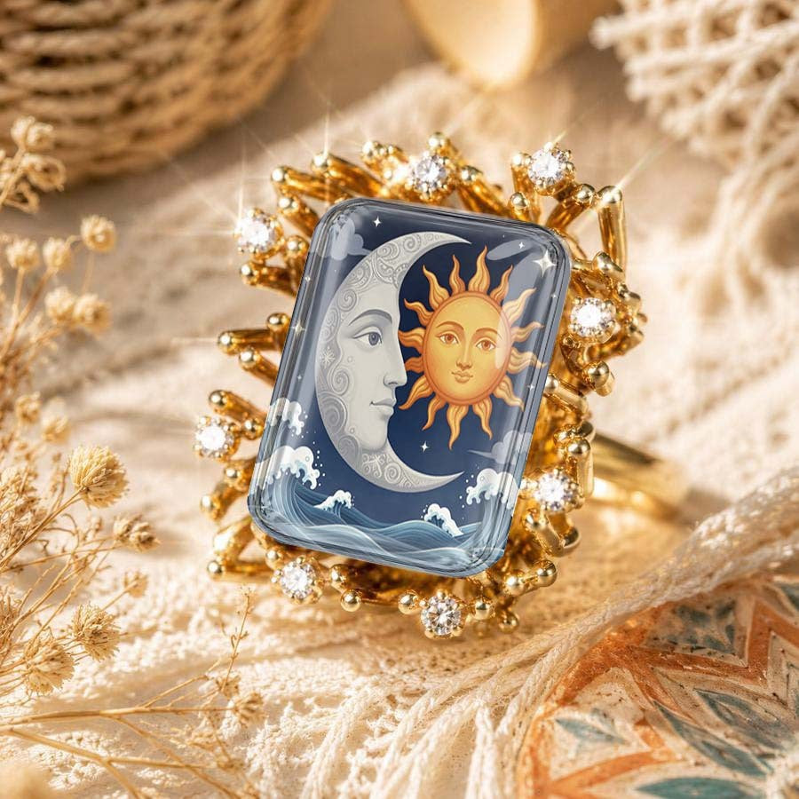 Sun Moon Wave Square Ring