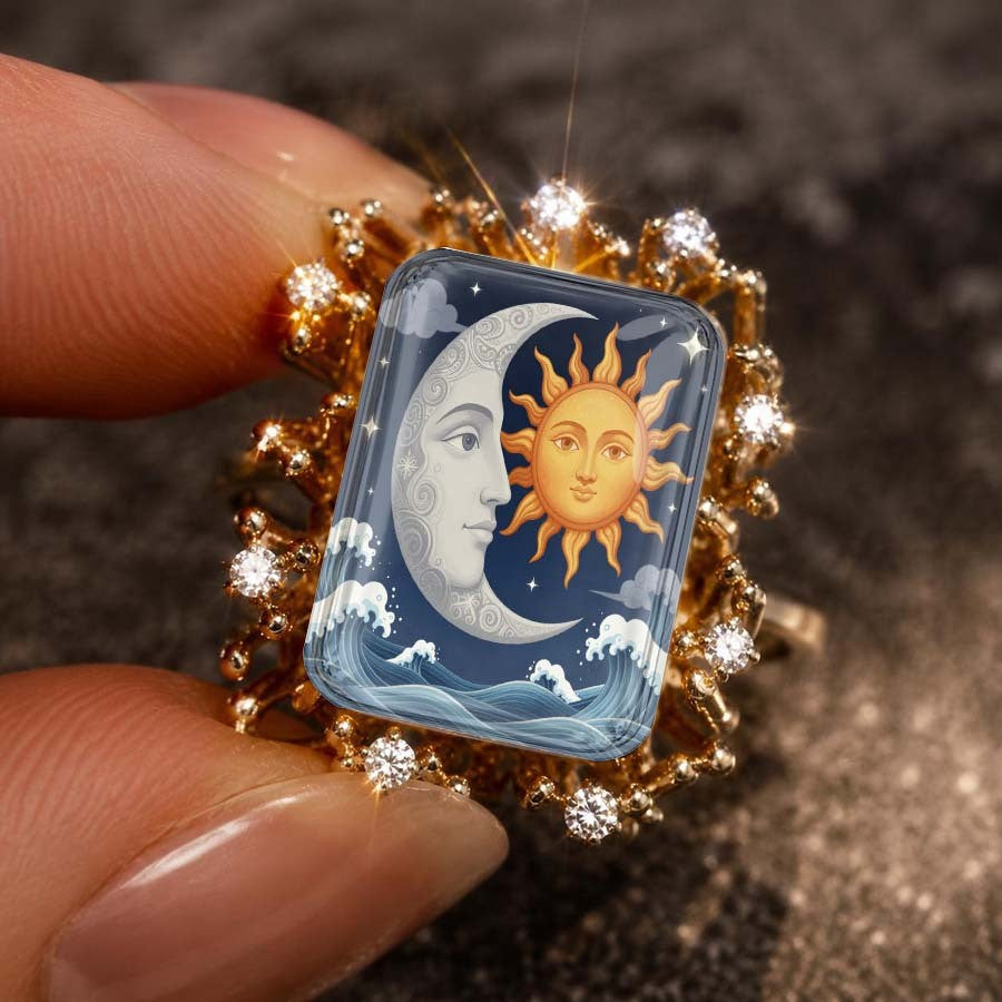 Sun Moon Wave Square Ring