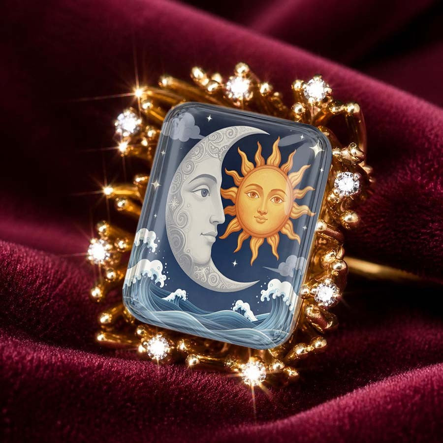 Sun Moon Wave Square Ring