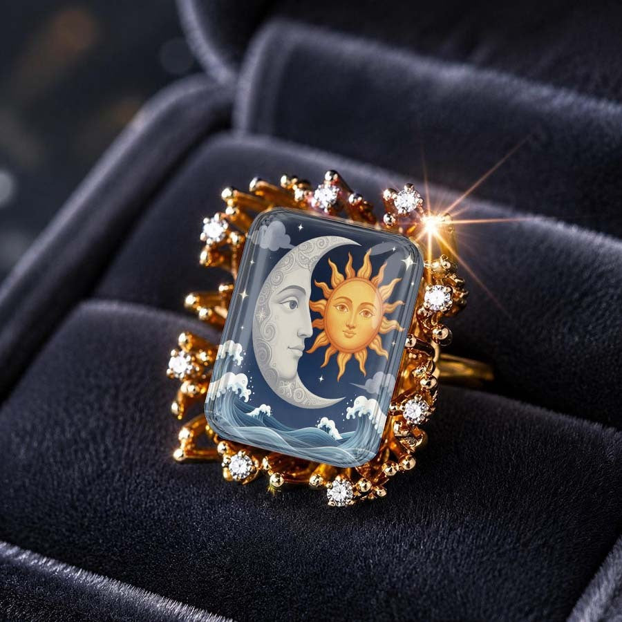 Sun Moon Wave Square Ring