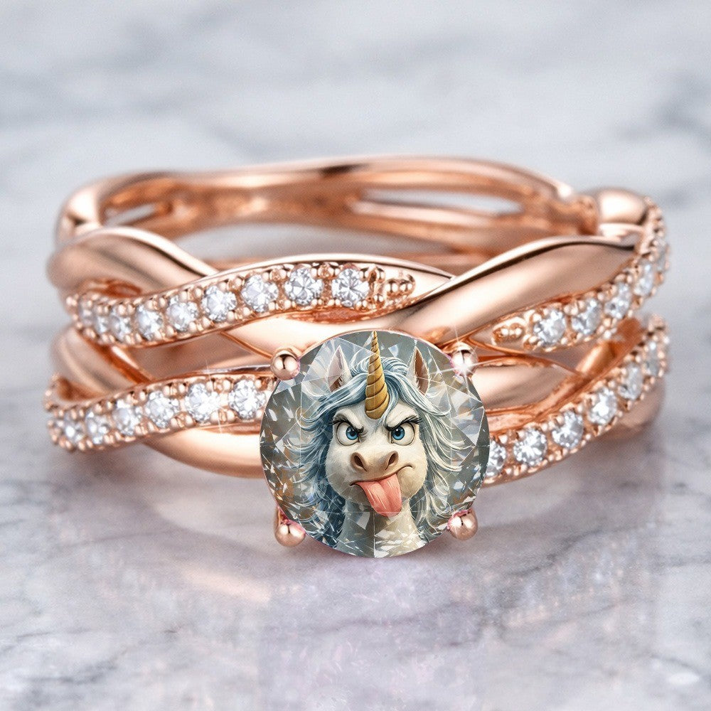 Playful Unicorn Glass Stone Ring