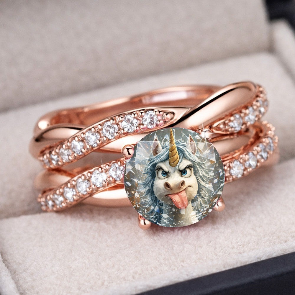 Playful Unicorn Glass Stone Ring