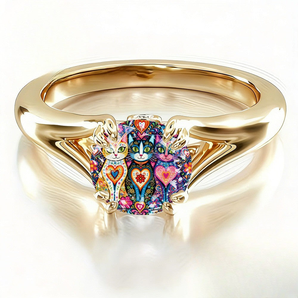 Colorful Three Cat Ring