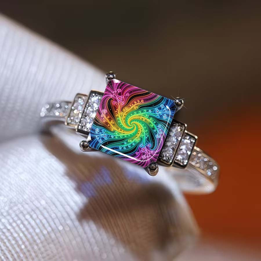 Rainbow Spiral Square Ring