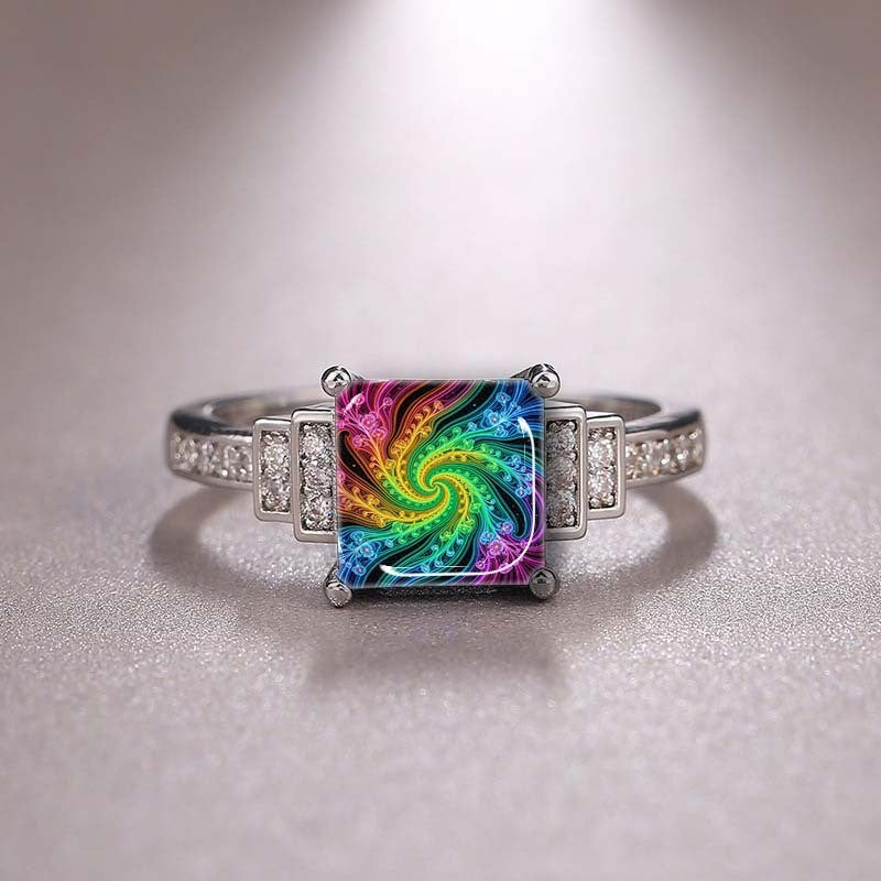 Rainbow Spiral Square Ring