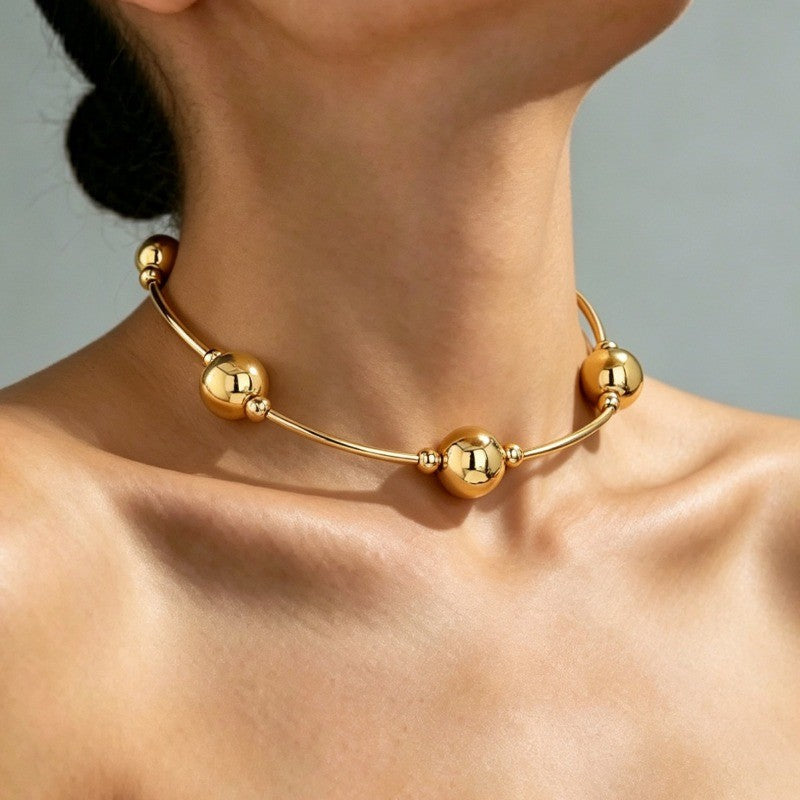 Gold-Tone Bead Collarbone Necklace