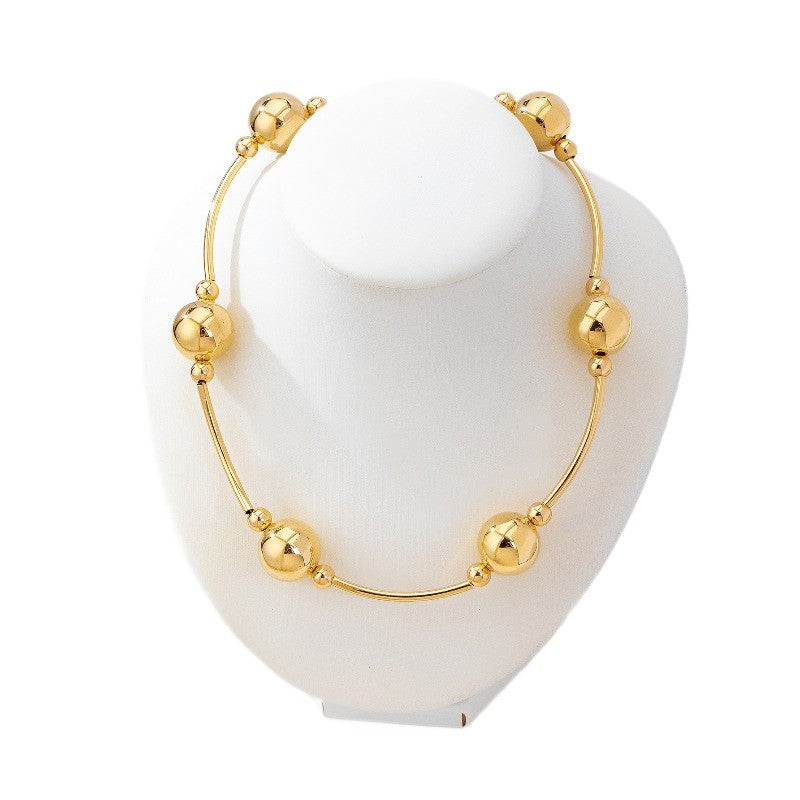 Gold-Tone Bead Collarbone Necklace