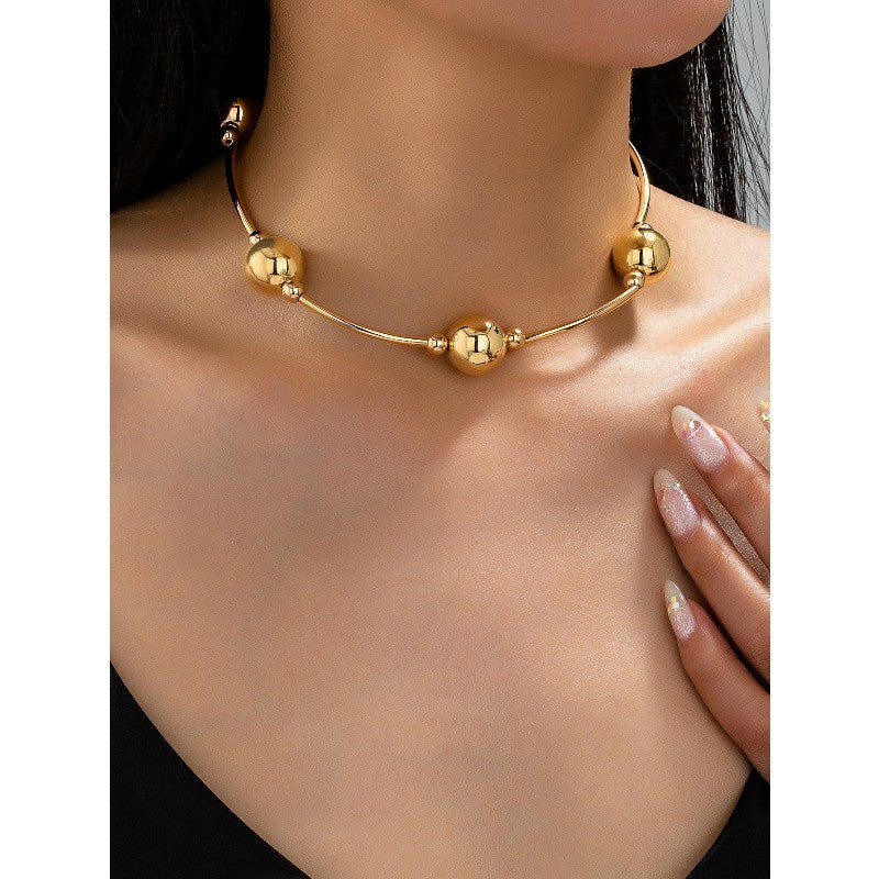 Gold-Tone Bead Collarbone Necklace