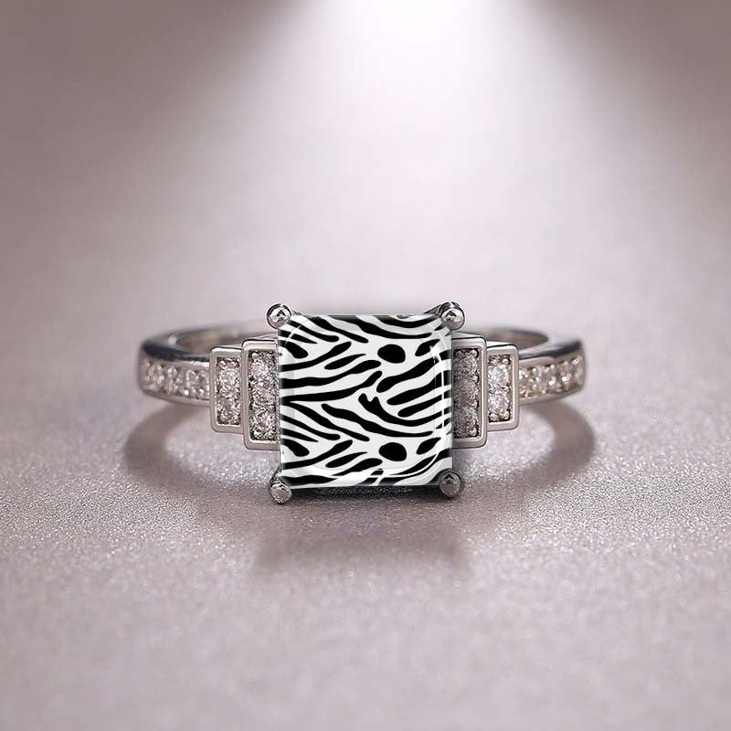 White Zebra Print Square Ring