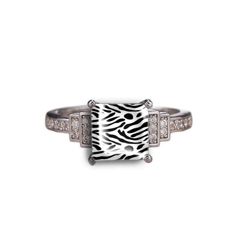 White Zebra Print Square Ring