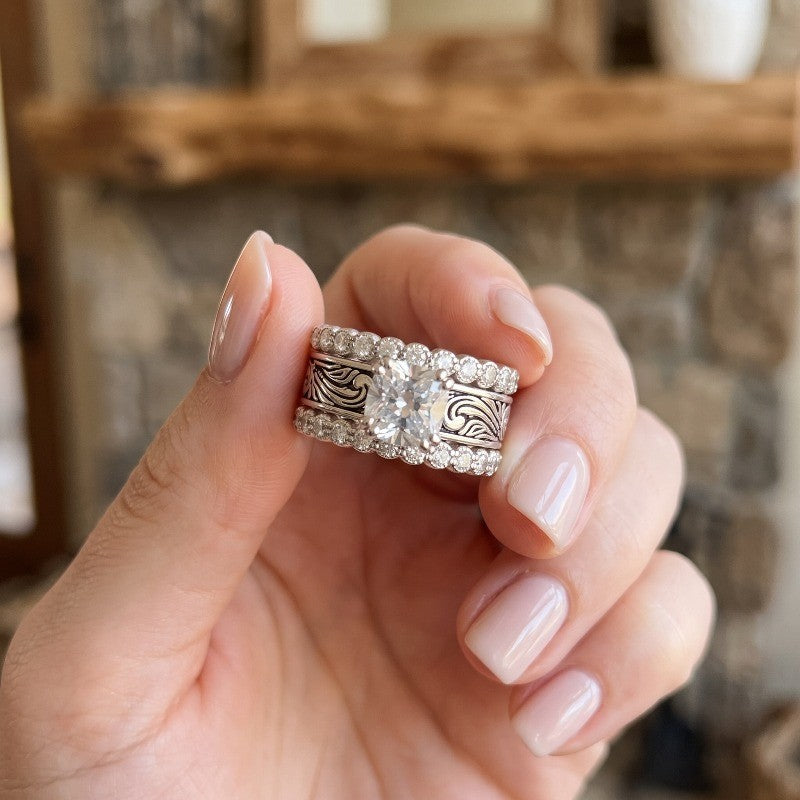 Square Crystal Carved Ring Set