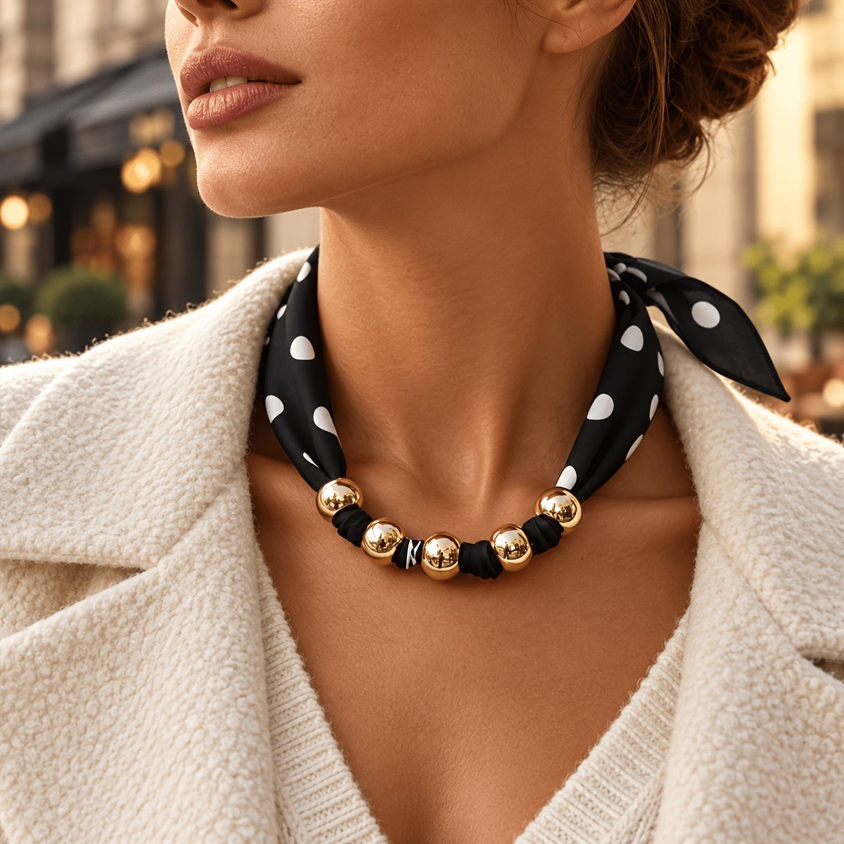 Polka Dot Scarf Bead Necklace