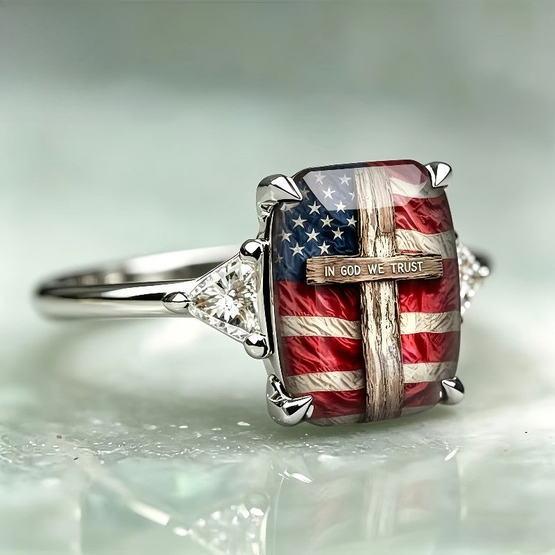 American Flag Cross Ring
