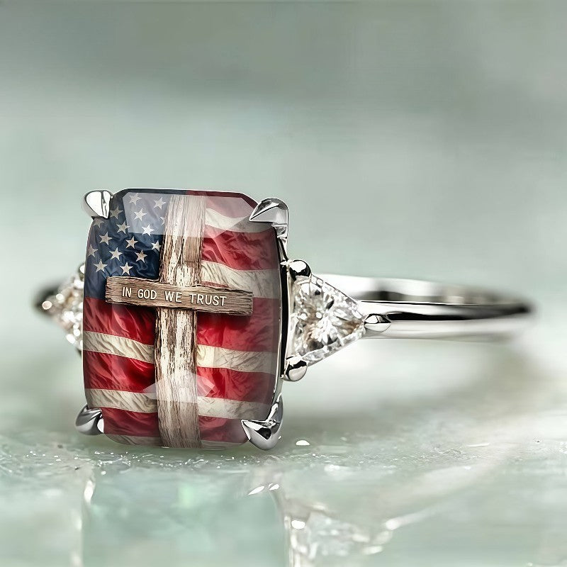 American Flag Cross Ring