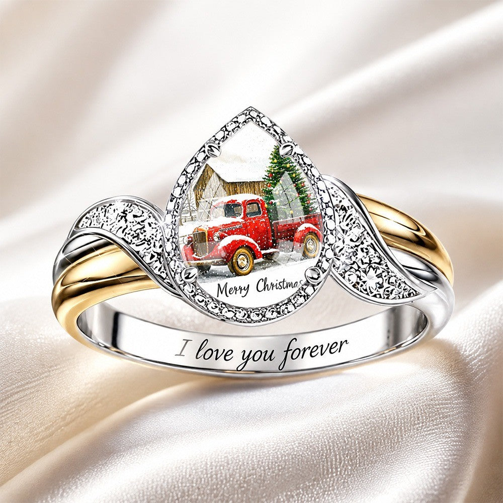 Christmas Truck Teardrop Ring
