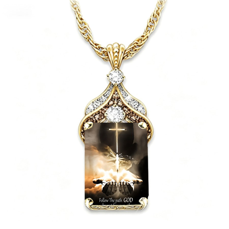 Illuminated Cross & Hands Pendant Necklace