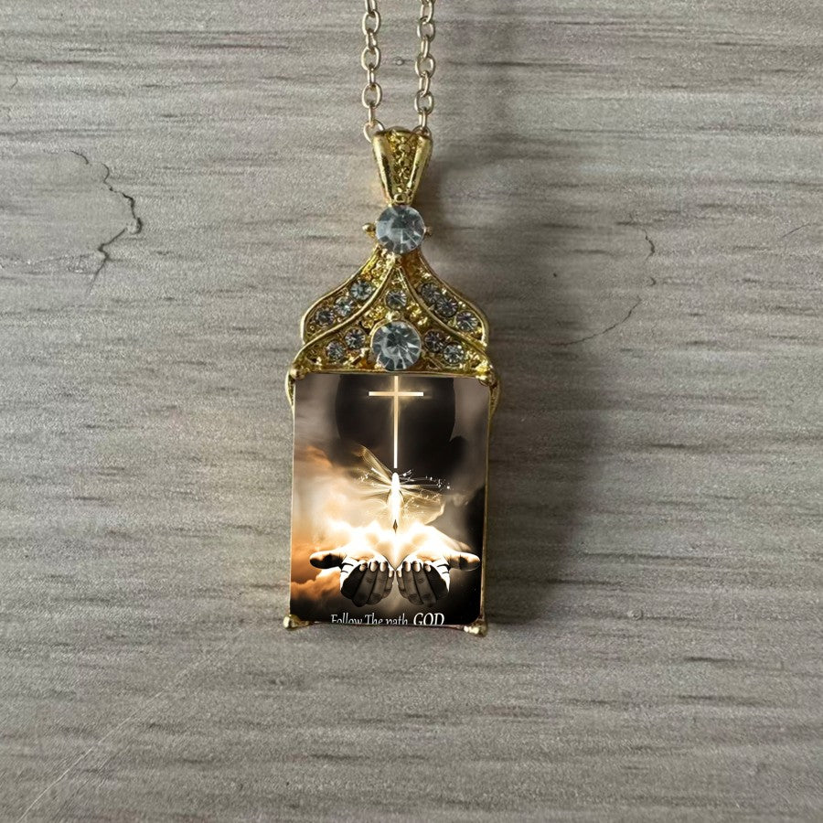Illuminated Cross & Hands Pendant Necklace