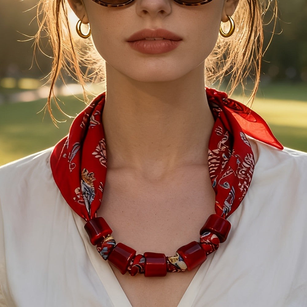 Floral Beaded Scarf Necklace