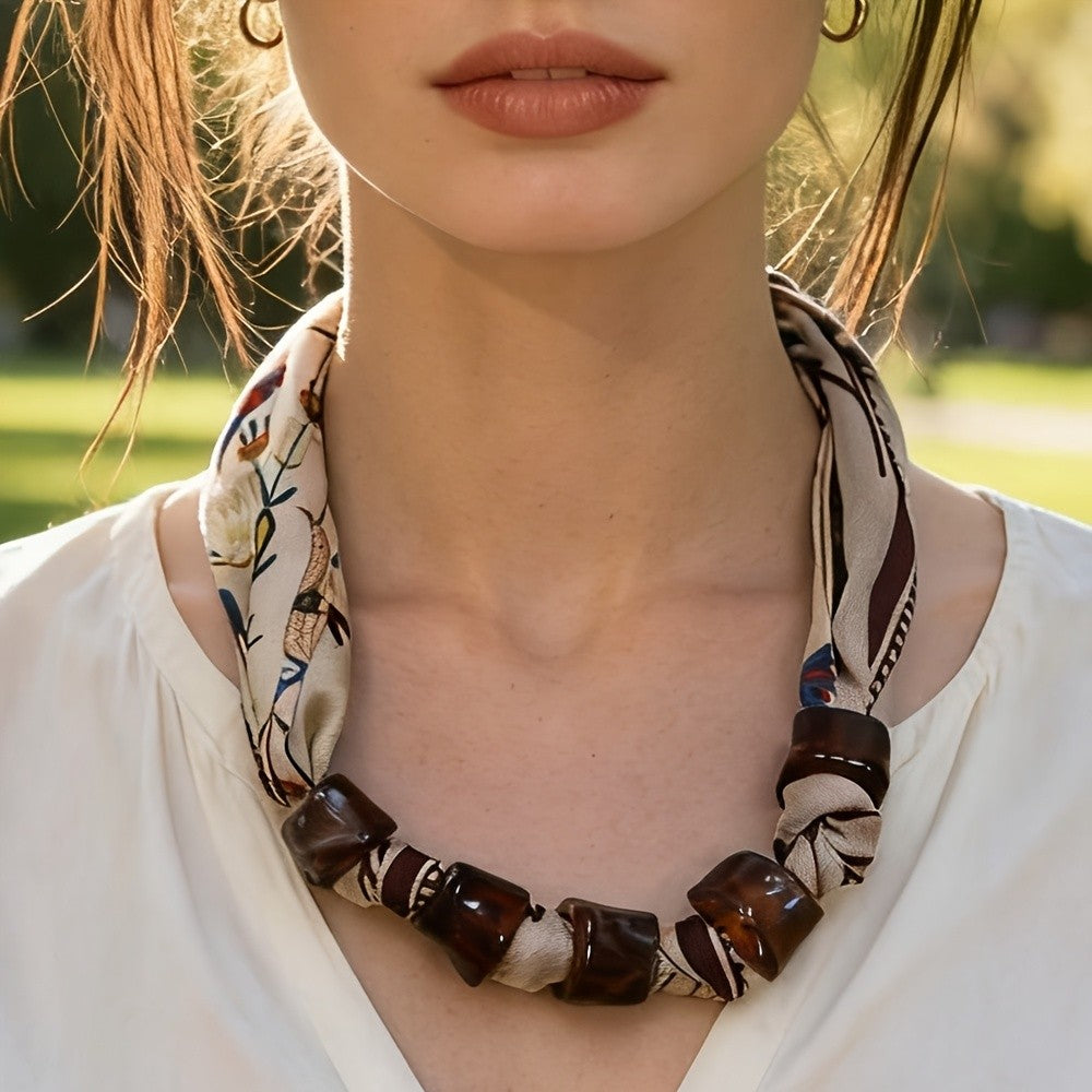 Floral Beaded Scarf Necklace