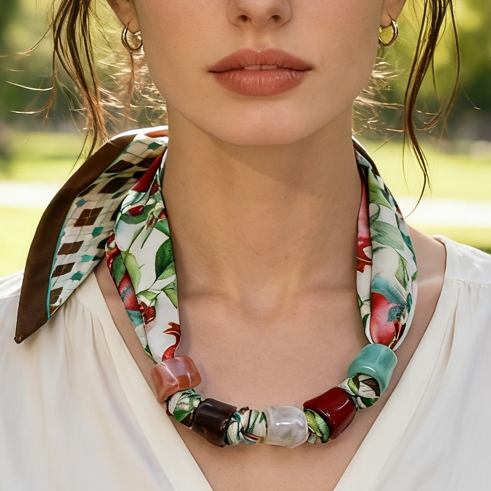 Floral Beaded Scarf Necklace