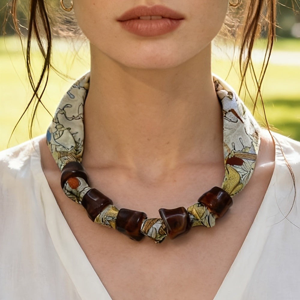 Floral Beaded Scarf Necklace