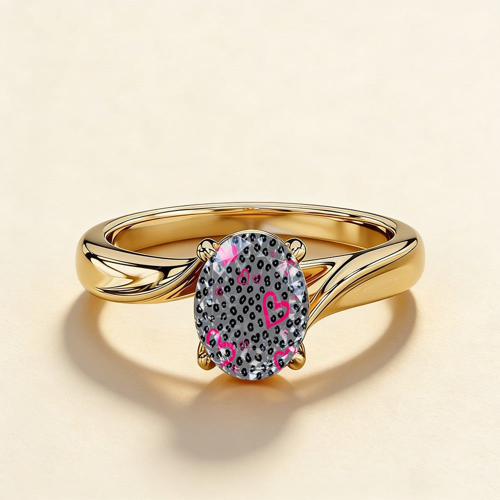 Pink Heart Leopard Oval Ring