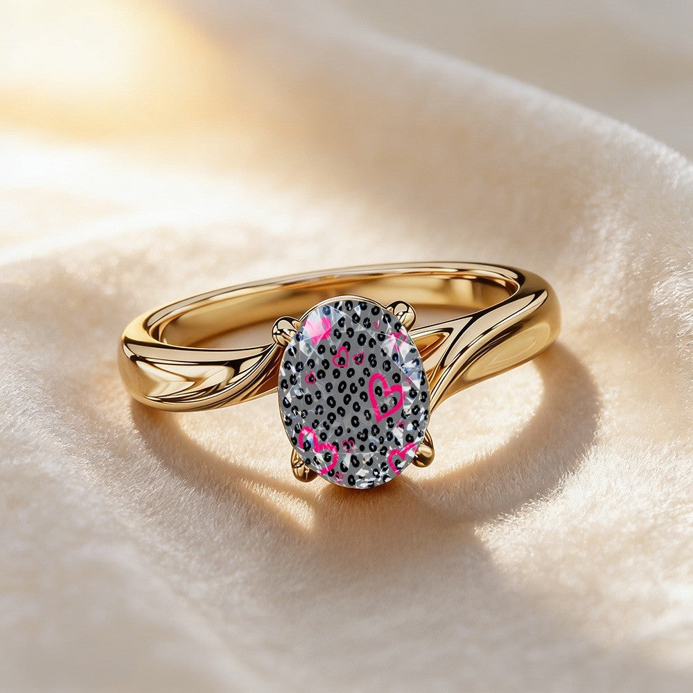 Pink Heart Leopard Oval Ring
