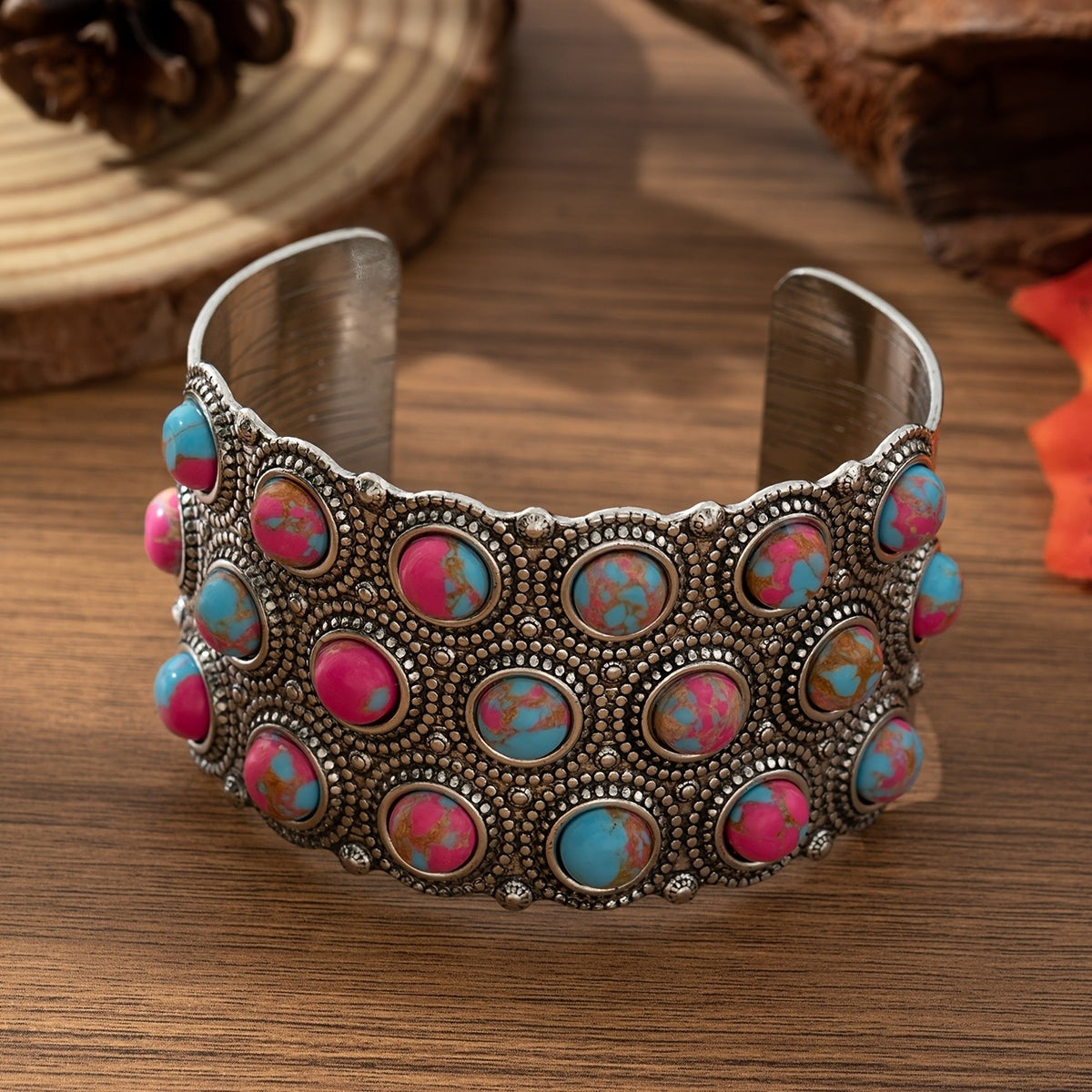 Pink and Blue Stone Cuff Bangle