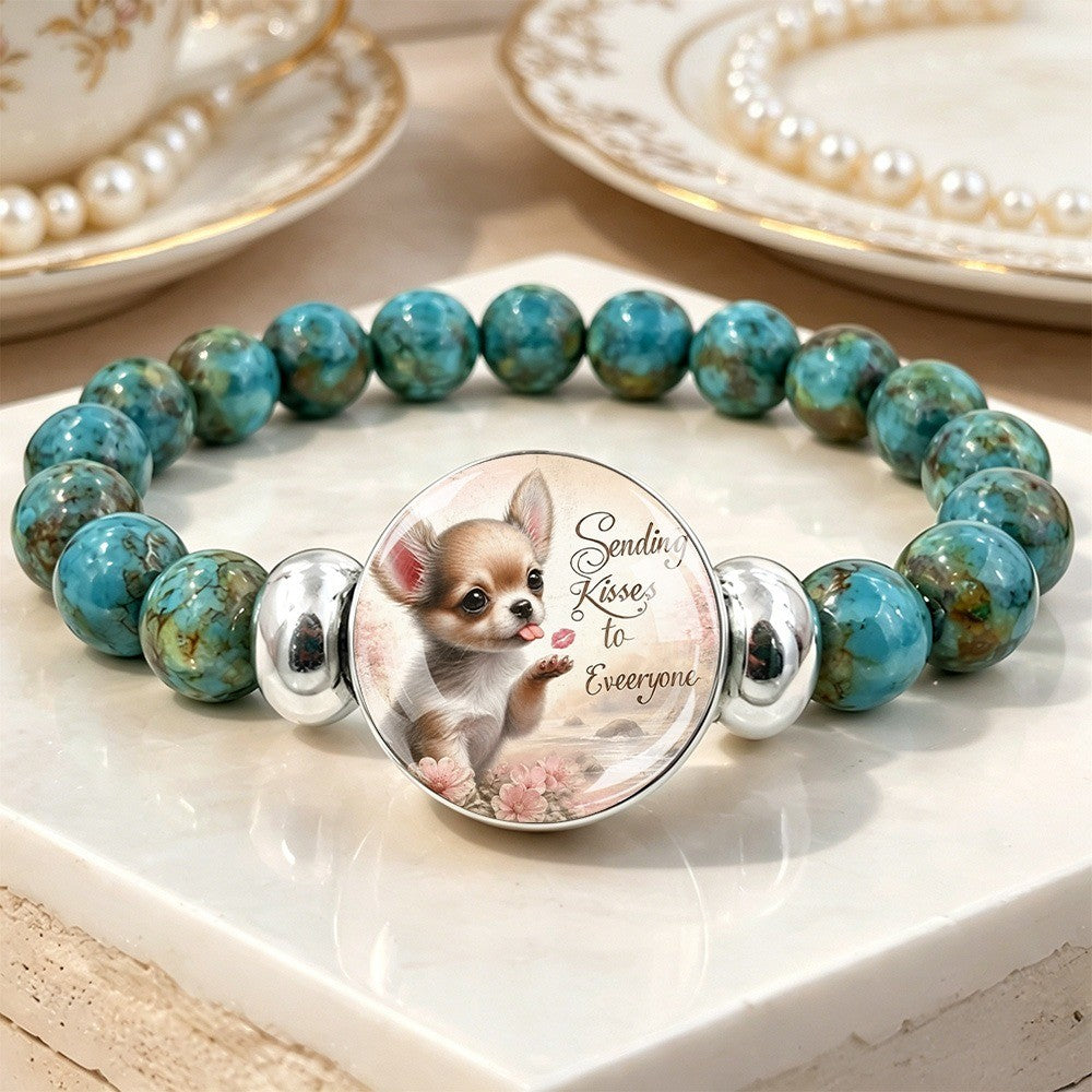 Chihuahua Charm Turquoise Bead Bracelet