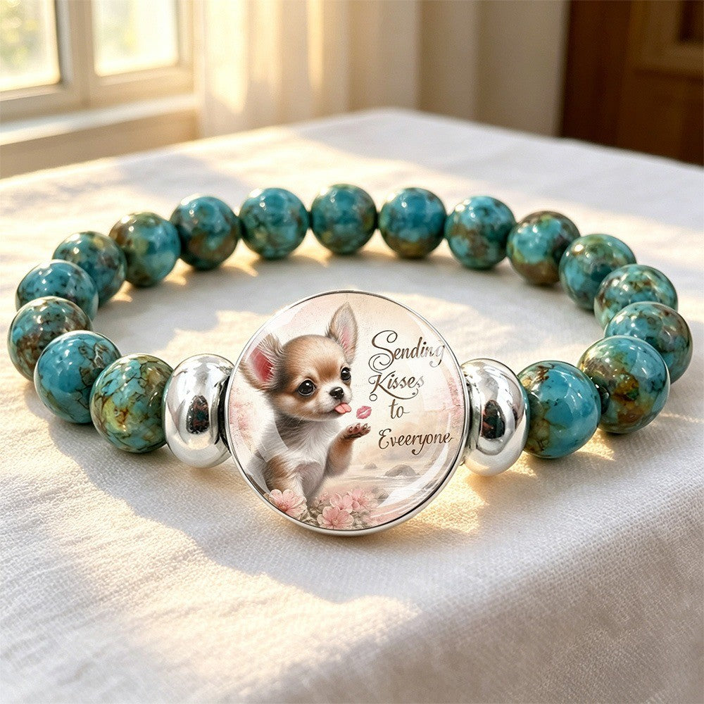Chihuahua Charm Turquoise Bead Bracelet