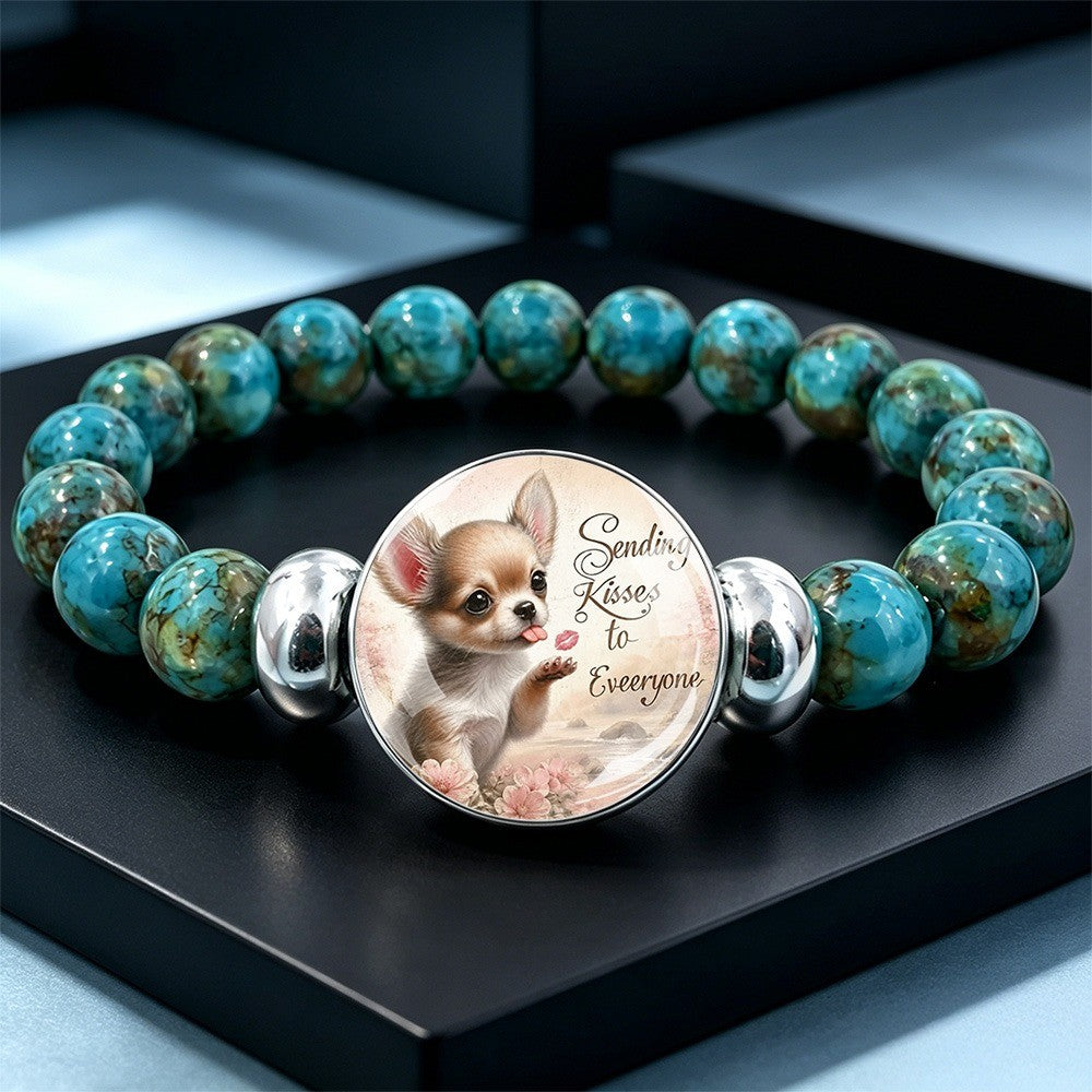 Chihuahua Charm Turquoise Bead Bracelet