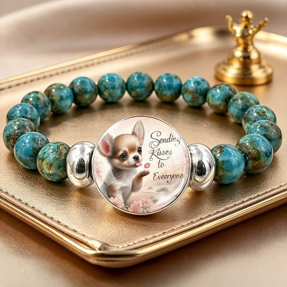 Chihuahua Charm Turquoise Bead Bracelet