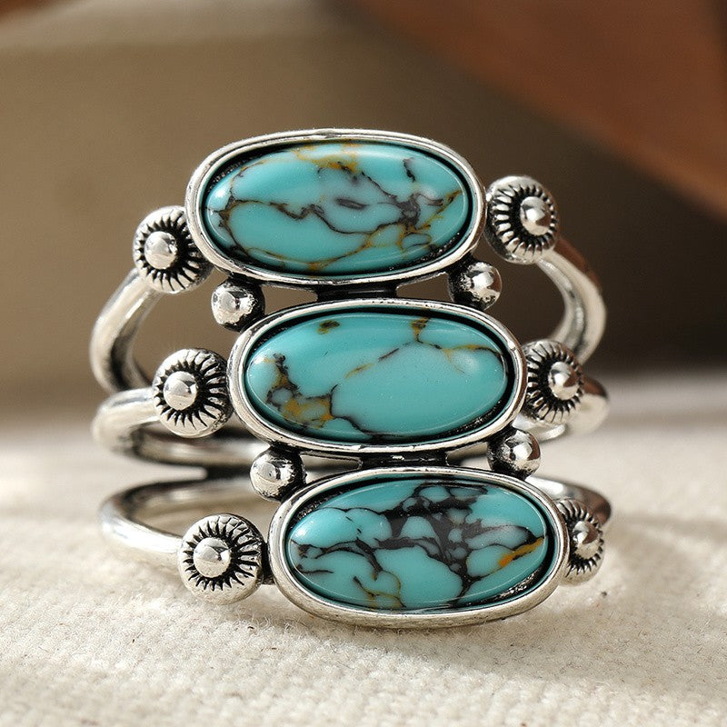 Triple Oval Turquoise Sunburst Ring