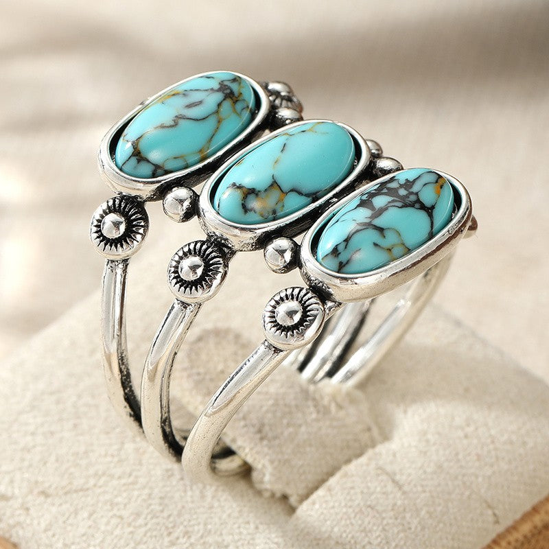 Triple Oval Turquoise Sunburst Ring