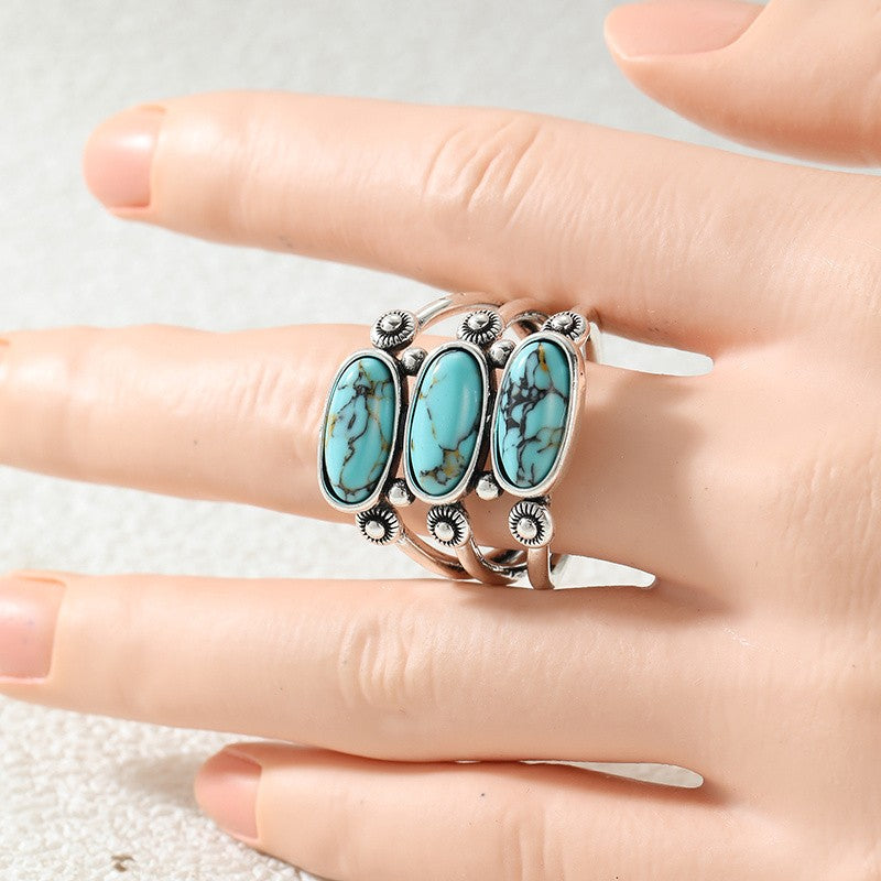 Triple Oval Turquoise Sunburst Ring