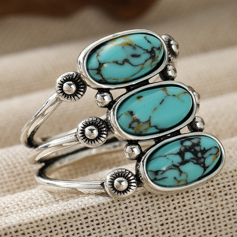 Triple Oval Turquoise Sunburst Ring