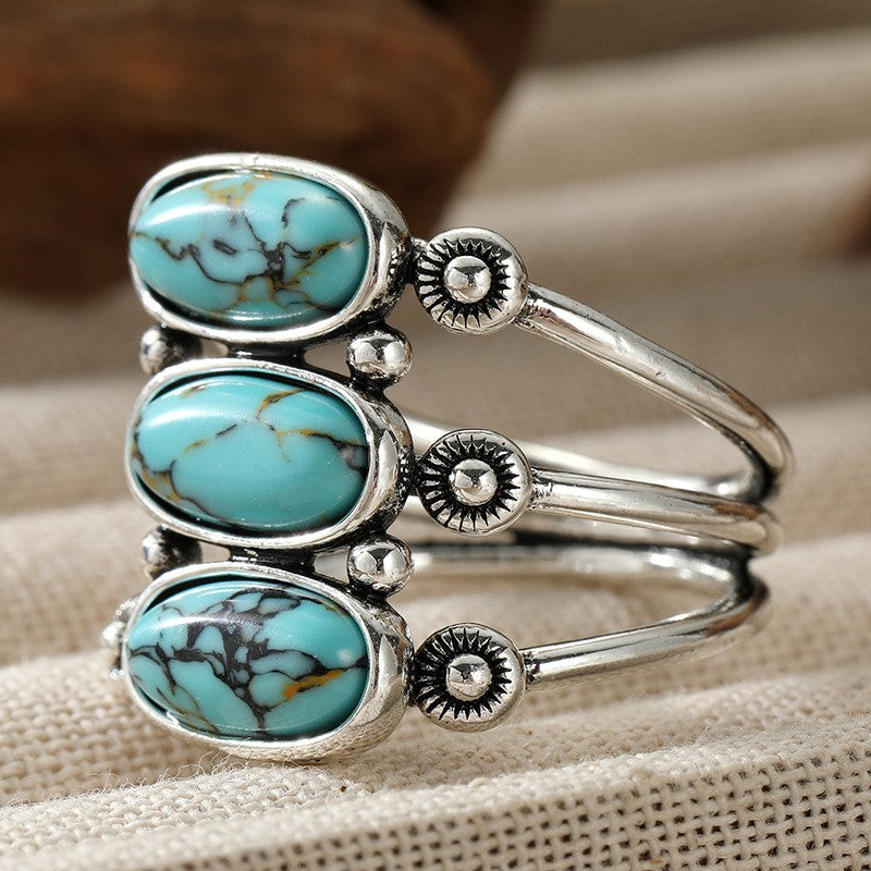 Triple Oval Turquoise Sunburst Ring
