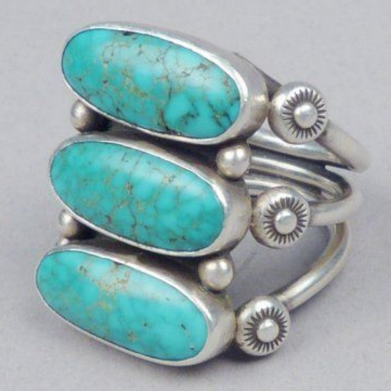 Triple Oval Turquoise Sunburst Ring