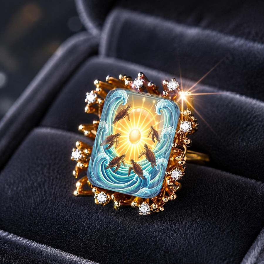Sea Turtle Wave Square Ring