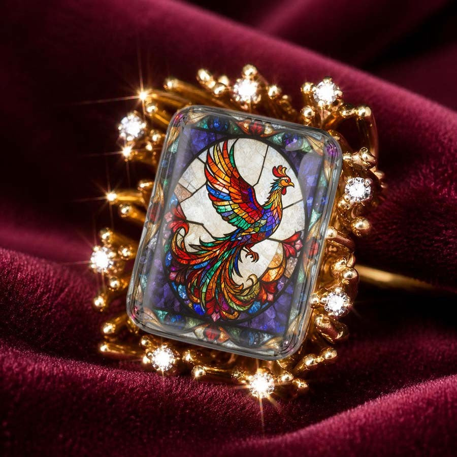 Colorful Phoenix Square Ring