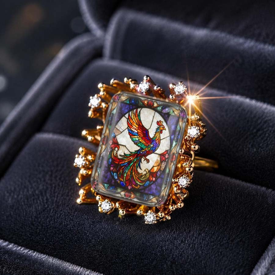 Colorful Phoenix Square Ring