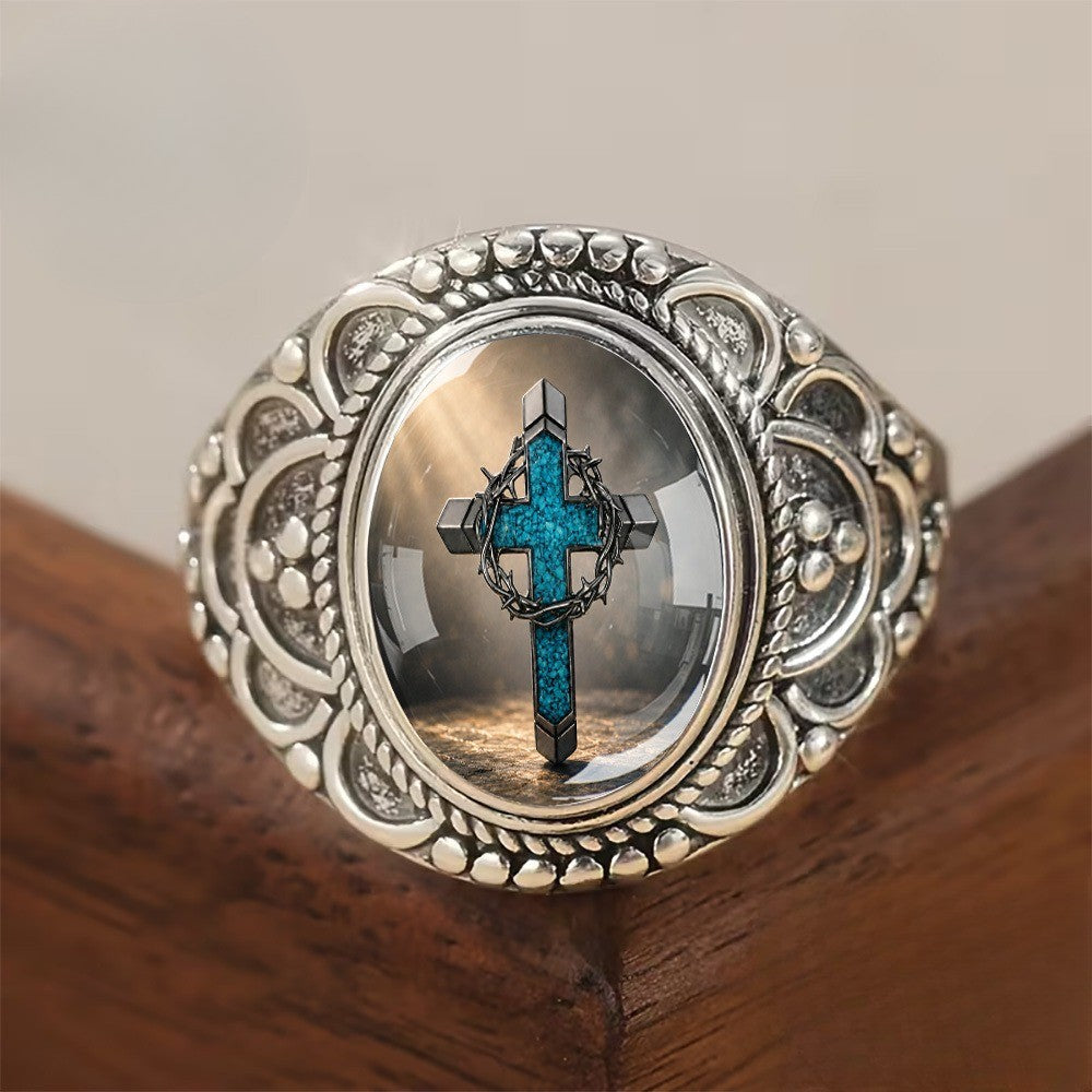 Blue Cross Dome Ring