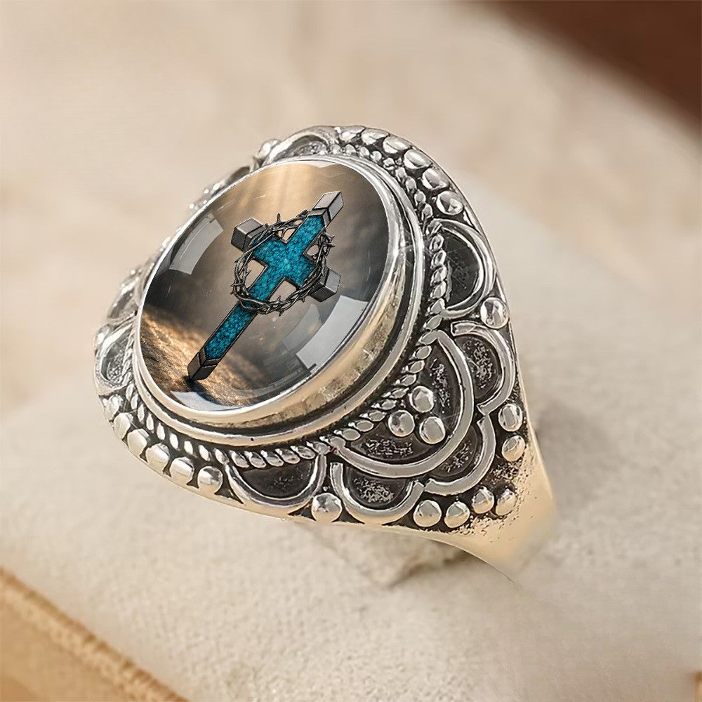 Blue Cross Dome Ring